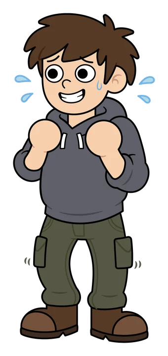 Marko sweating, fists clenched, grinning nervously.